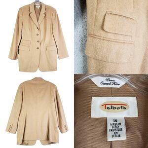 Talbots Camel Hair Coat Brown Tan Lined Pockets Long Sleeve Women’s Size 16